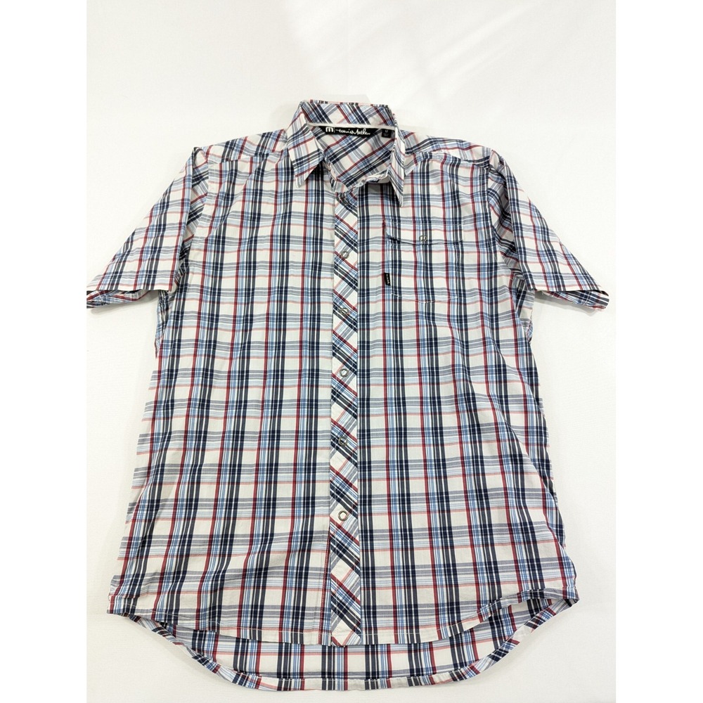 Travis Mathew Long Sleeve Snap Button Up Western Plaid Shirt Mens Short Sleeve M